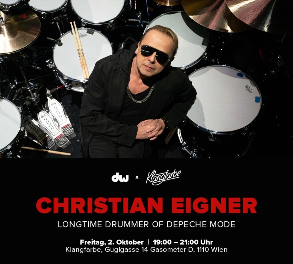 Ankündigung des Drum-Workshops mit Christian Eigner, Schlagzeuger von Depeche Mode, am 2. Oktober im Gasometer